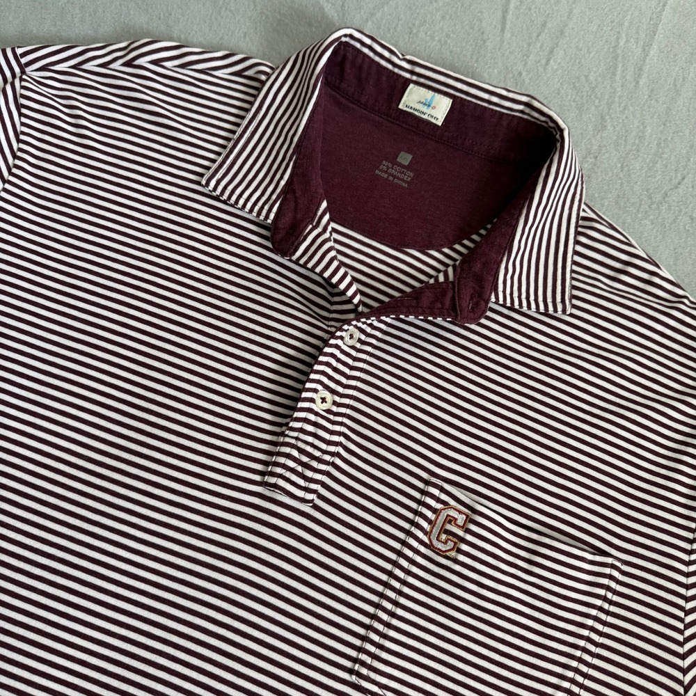Johnnie-O Polo Shirt Mens XXL Maroon White Striped Hangin Out Pocket Golf Top